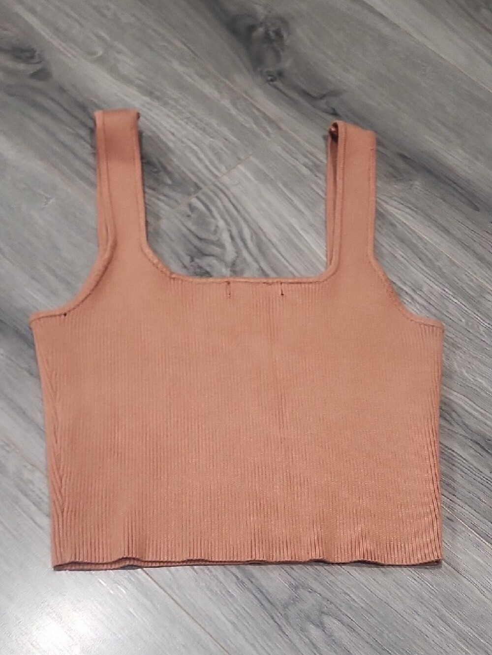 Ribbed Square-Neck Crop Tank Top in Peach